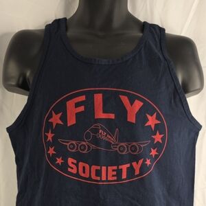 Fly Society Dark Blue Tank with Vibrant Red Graphic Design Size Medium B-3028
